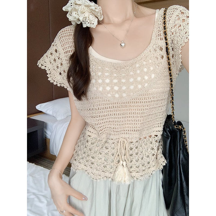 【tops】カットワークニットトップス　M24900