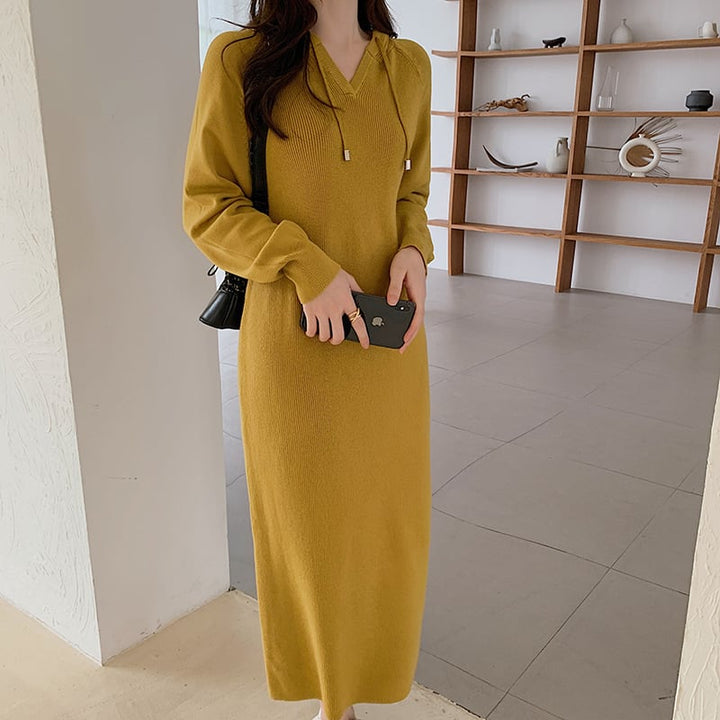 【dress】フード付きニットワンピース韓国系超人気　M17661