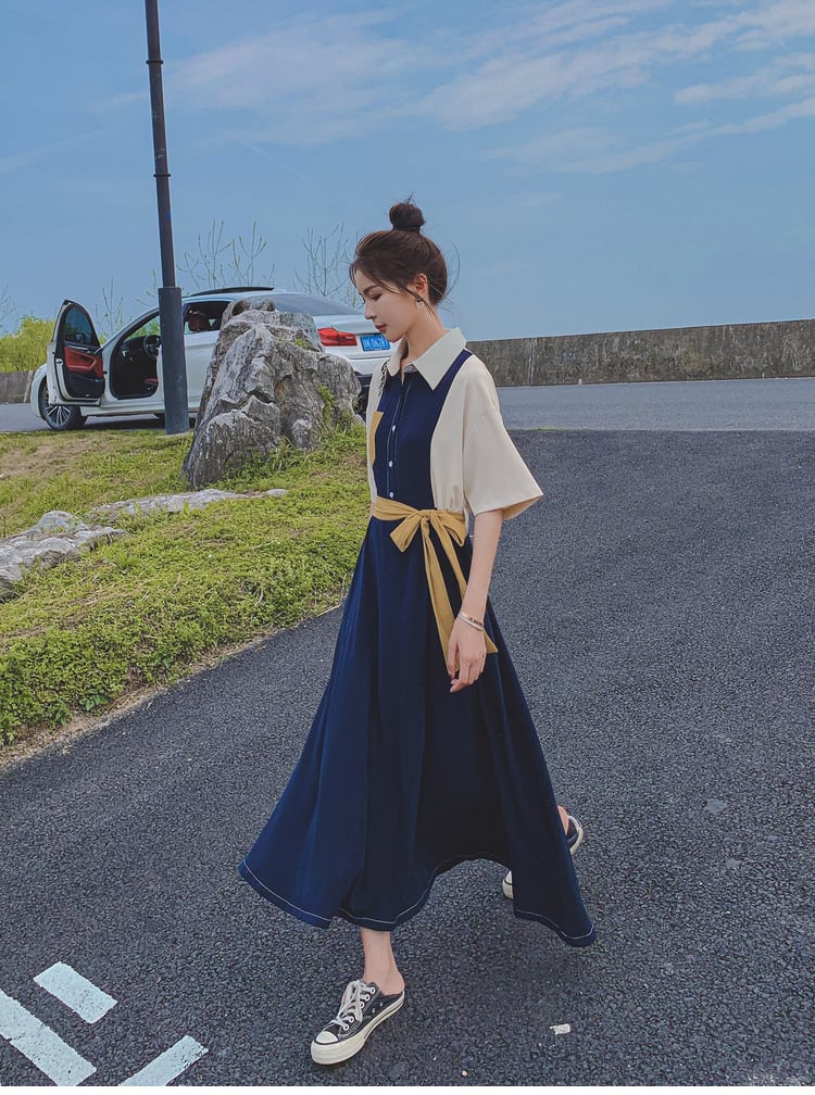 【dress】高級感 ファッション切り替えシャツワンピース　M16803