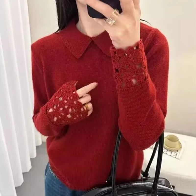 【tops】カットワークニットトップス Q7653