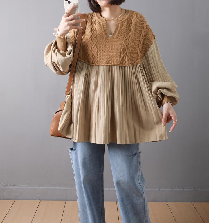 【tops】ニット切り替えトップス　M26842