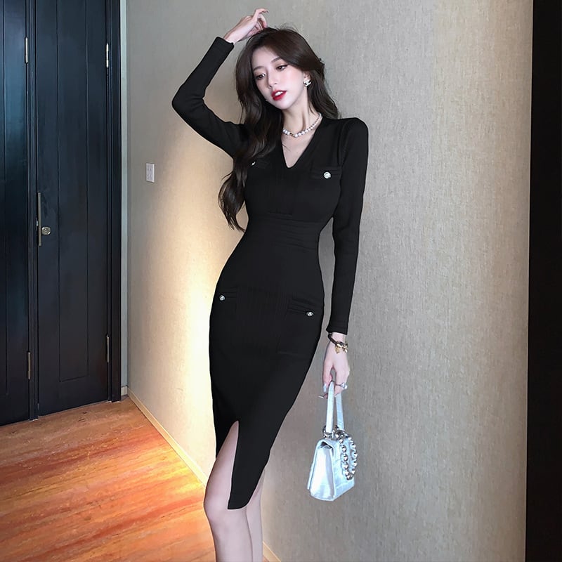 【dress】着回し力抜群Vネックニットワンピース　M17597