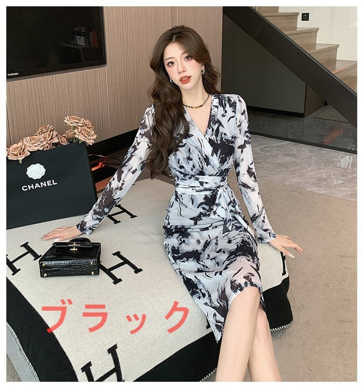 【dress】女子力アップエレガントVネックワンピース　M17432