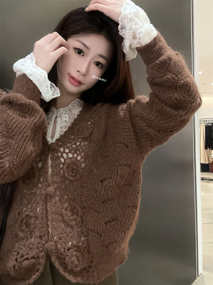 【set】カットワークトップス×ニットカーデセット　M27631