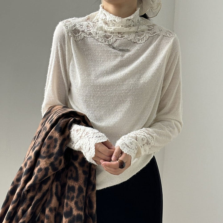 【tops】レースドッキングニットトップス　M28050