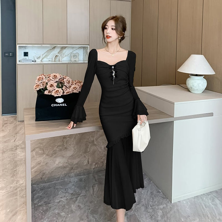 【dress】スリットマーメイドワンピース　M18366