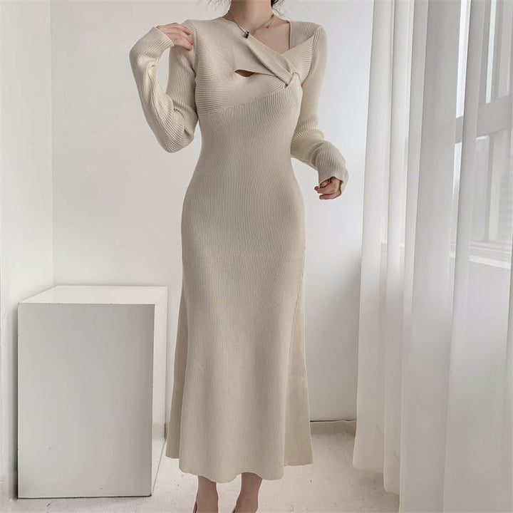 【dress】細身効果抜群♪エレガントニットワンピース　M17484