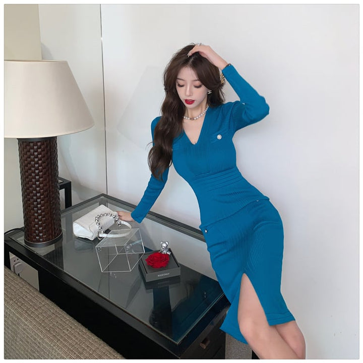 【dress】着回し力抜群Vネックニットワンピース　M17597