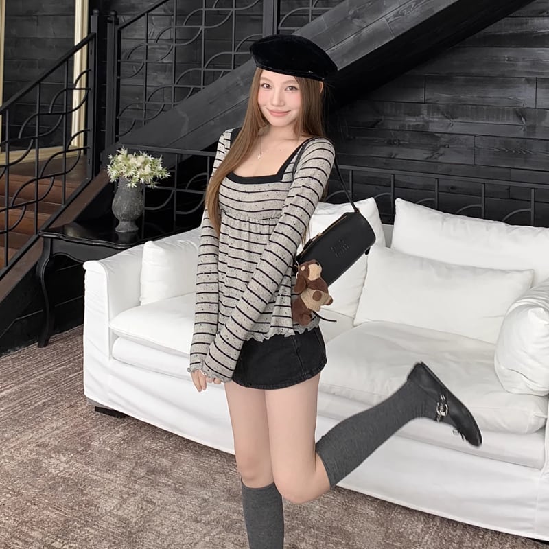 【tops】ボーダー柄トップス Q8115