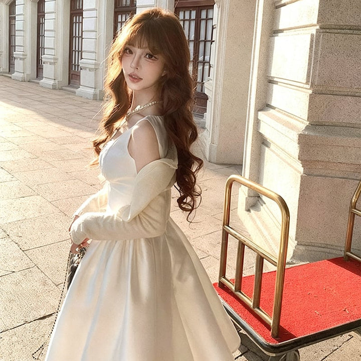 【dress】リボン付きノースリーブフレアワンピース Q7989