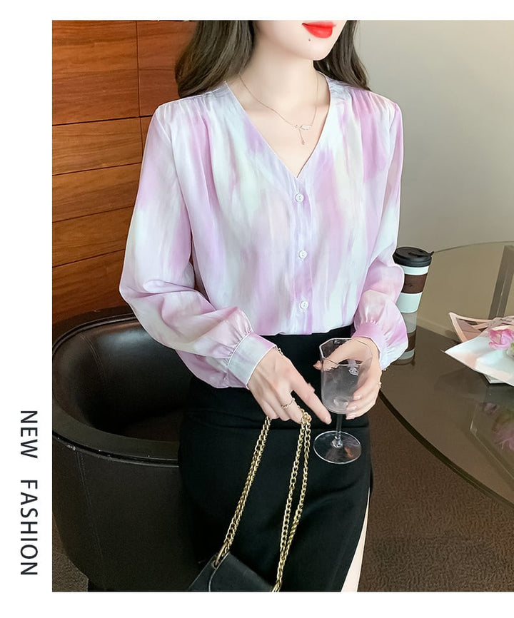 【tops】Vネックシャツトップス　M18305