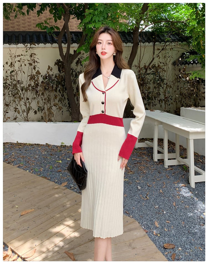 【dress】配色ニットワンピース　M25706