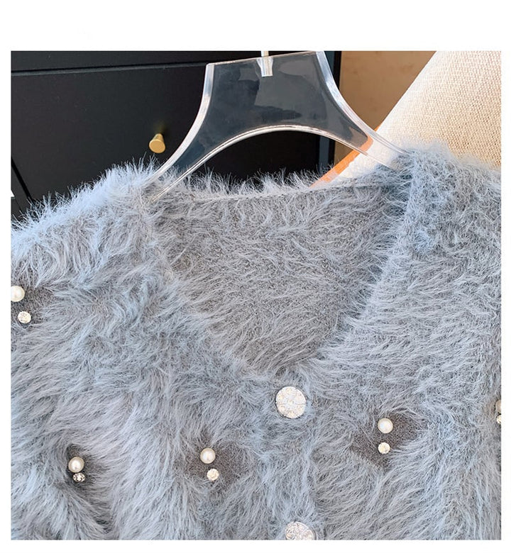 【outer】パールビジューニットカーデ　M27838