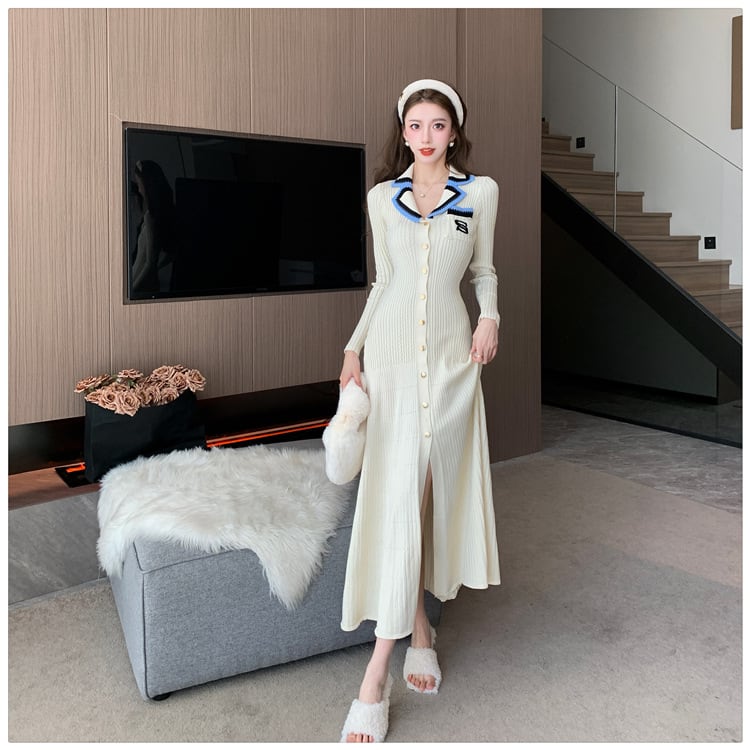 【dress】ボタンデザインニットワンピース　M18535