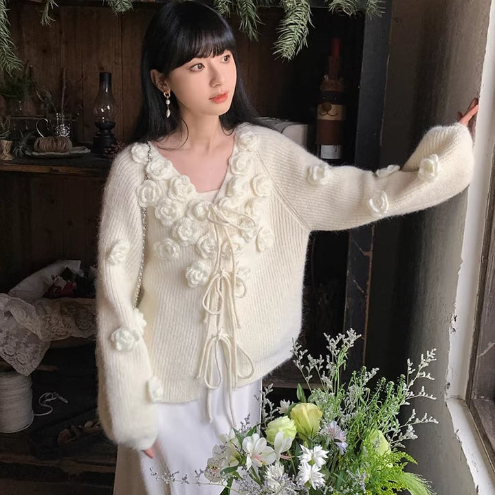 【tops】立体感フラワーニットトップス Q7782