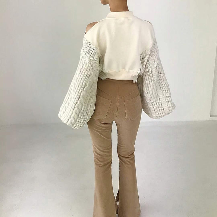 【tops】ニット切り替えオフショルダープルオーバー　M26064