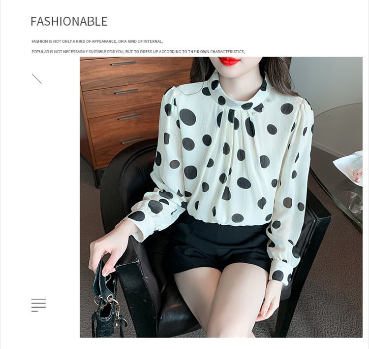 【tops】今季マストバイスタンドネックドット柄シャツ2色　M16882