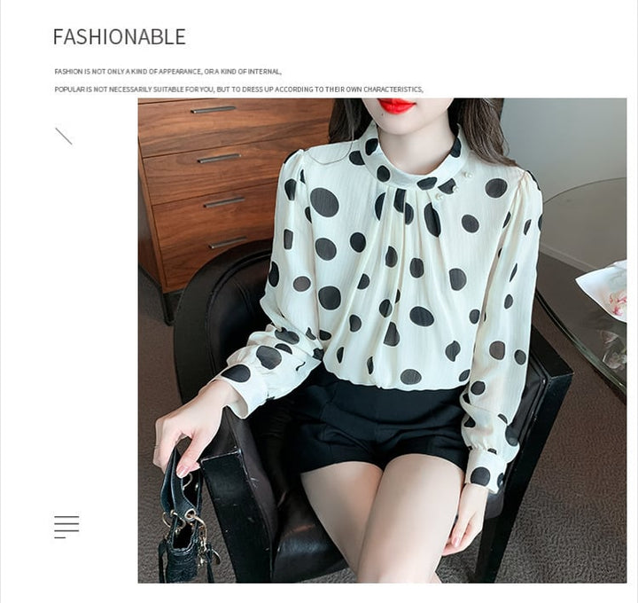【tops】今季マストバイスタンドネックドット柄シャツ2色　M16882