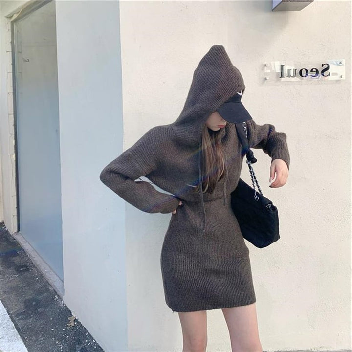 【dress】フード付きニットワンピース　M18367