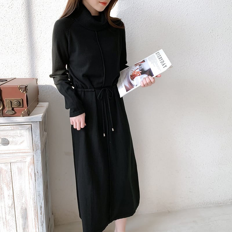 【dress】目立つ！ハイネック無地ニットワンピース　M17663