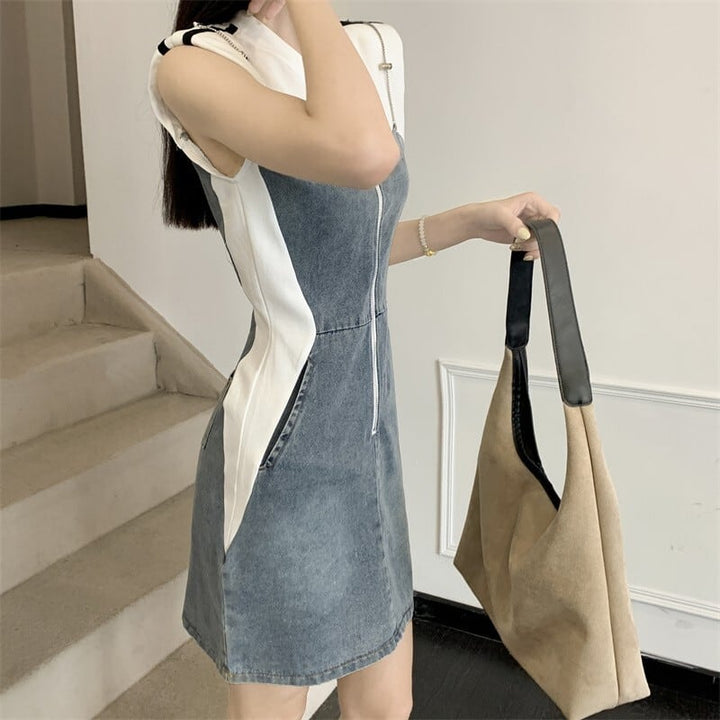 【dress】韓国系ファッション切り替えデニムワンピース　M17278
