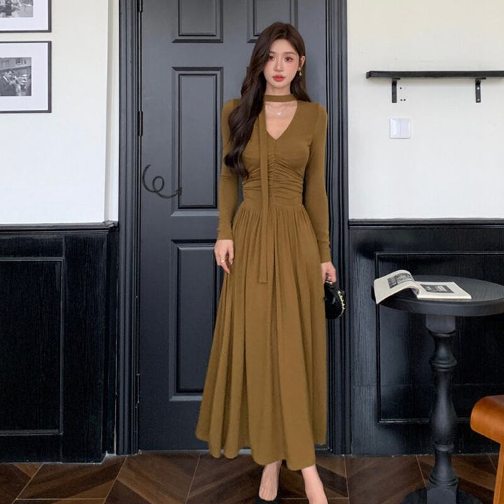 【dress】スカーフ付きAラインワンピース Q6911