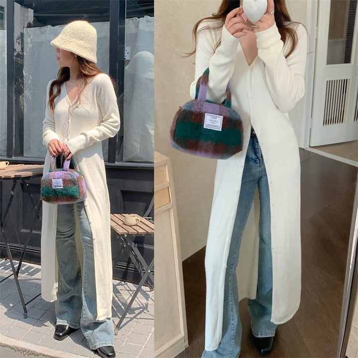 【outer】ロング丈スリットニットカーデ　M26801