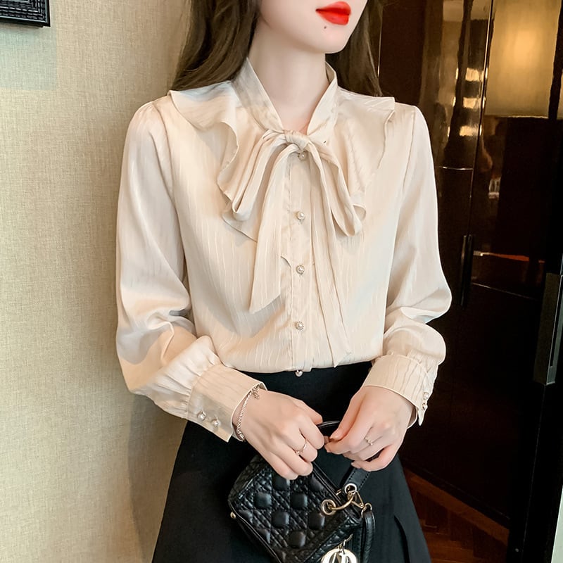 【tops】人気アイテム ! リボン付きシャツトップス　M17615