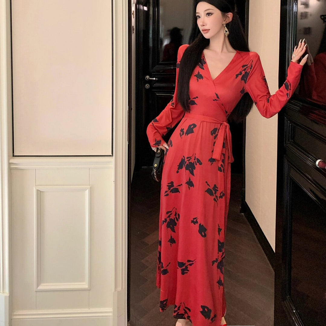 【dress】Vネックプリントワンピース　M29347