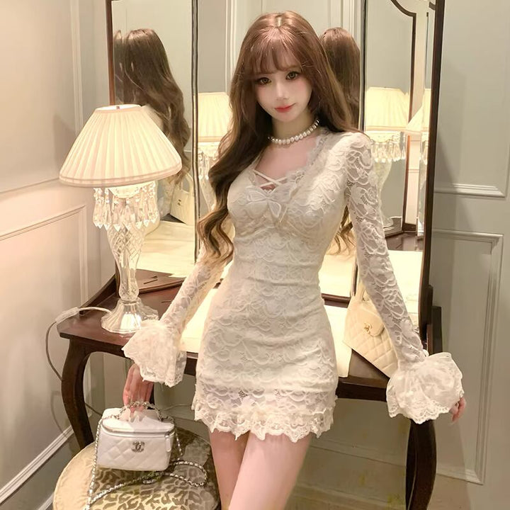 【dress】Vネックレースワンピース Q7734