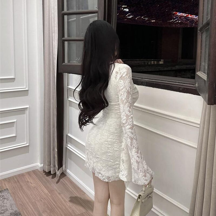 【dress】リボン付きレースワンピース Q7757