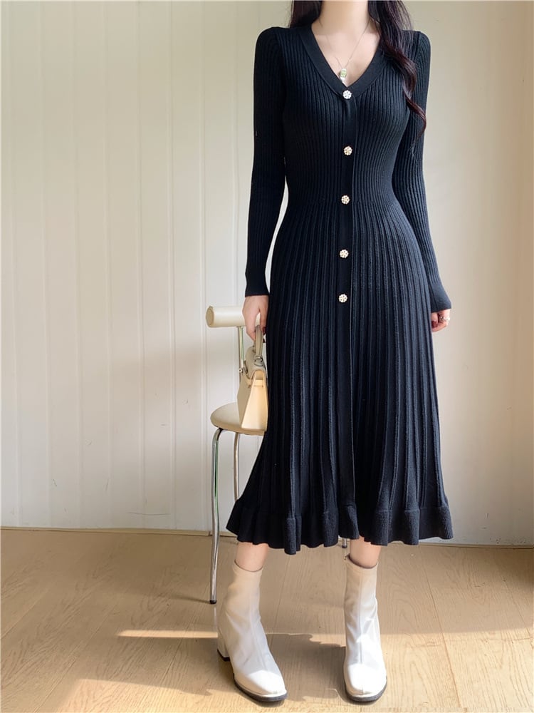 【dress】Vネックニットワンピース　M26694
