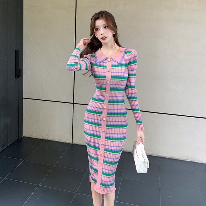 【dress】ボーダー柄ニットワンピース　M26545
