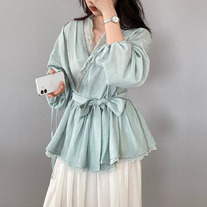 【tops】レースドッキングクロスネックトップス Q8282