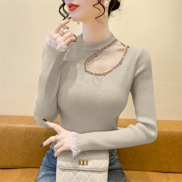 【tops】レース切り替えニットトップス　M28664