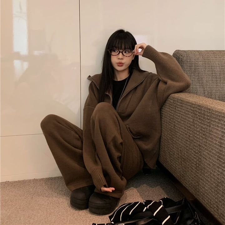 【set】ニットカーデ×ワイドパンツセット　M27220