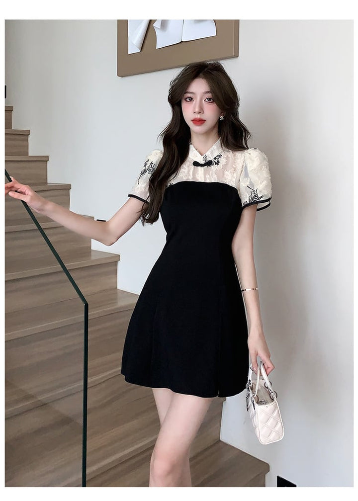 【set】美人度アップセットアップレースワンピース+ショートパンツ　M16774