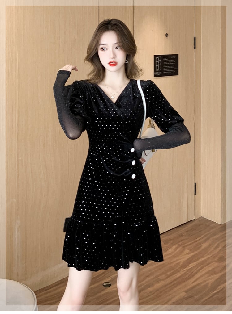 【dress】高級感 エレガント切り替えデートワンピース　M17391