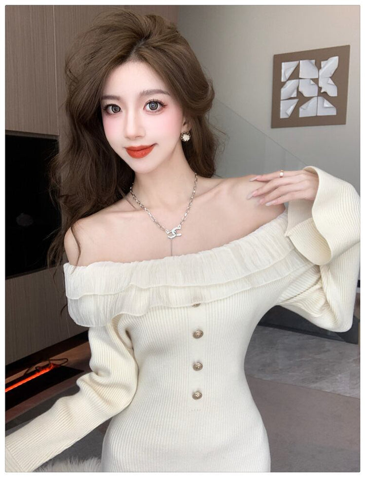 【dress】フリルニットワンピース　M18534