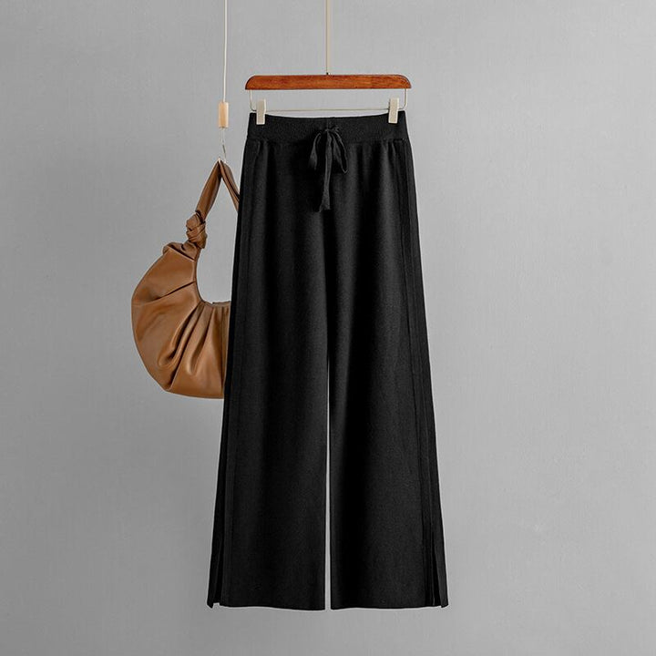 【bottoms】スリットニットワイドパンツ　M18416