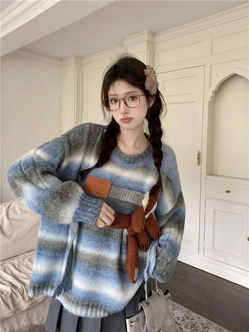 【tops】ボーダー柄ニットセーター　M18455