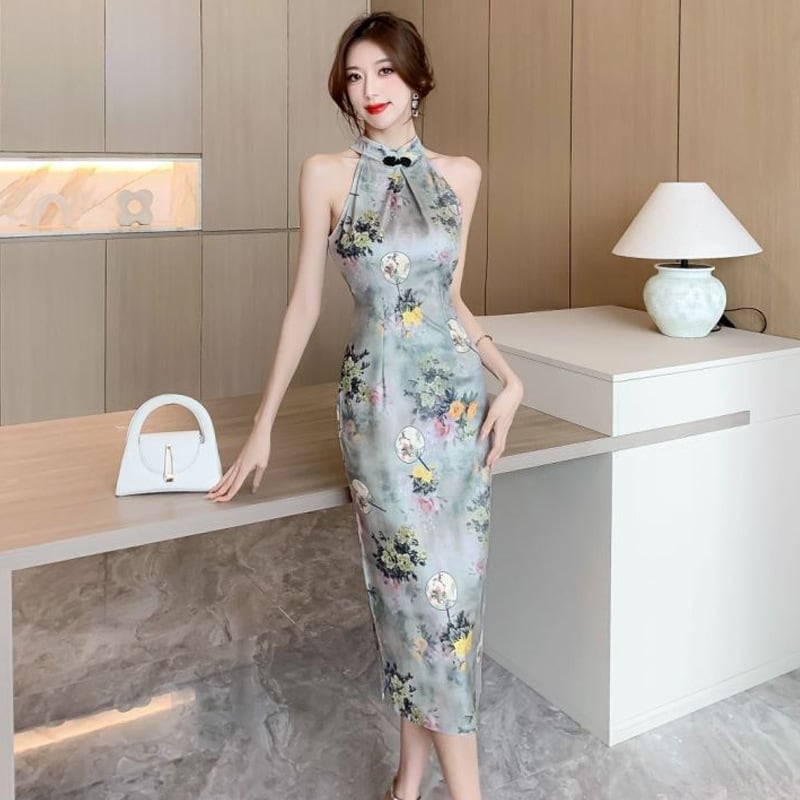 【dress】ノースリーブエレガントスリットデートワンピース　M17176