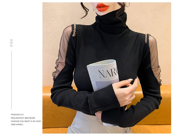 【tops】シースルーショルダーニットトップス　N2917