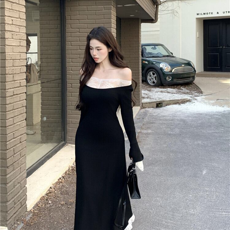 【dress】ボートネックドッキングワンピース　M27957