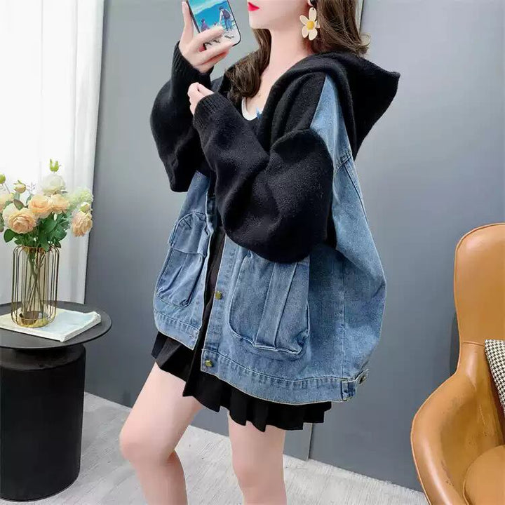 【outer】デニム切り替えニットカーデ　M27046