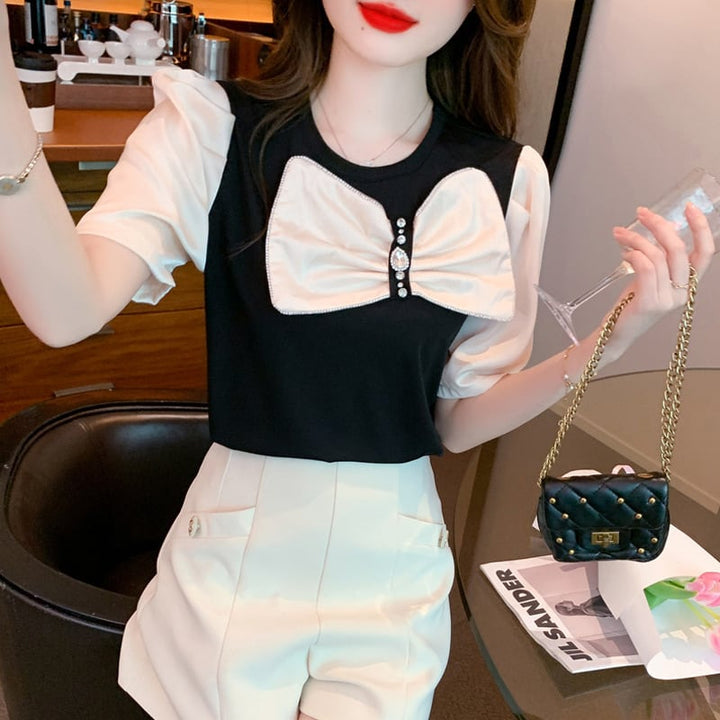 【tops】知的で品の良い♡エレガントリボン付きTシャツ　M16838