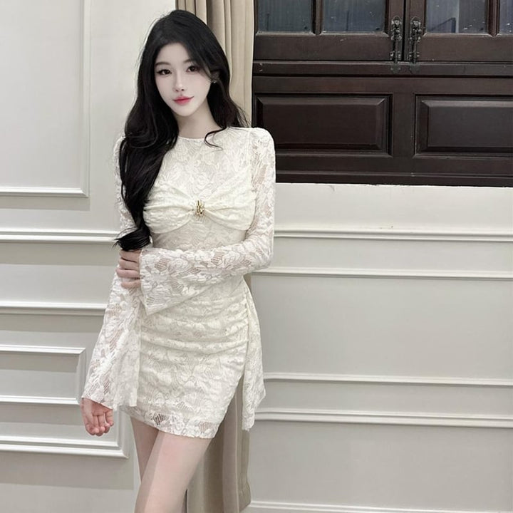 【dress】リボン付きレースワンピース Q7757
