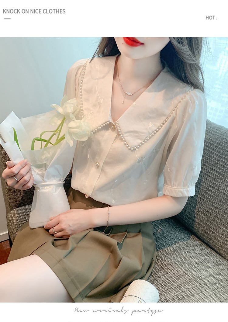 【tops】大人らしい スウィートレースシャツトップス　M17037