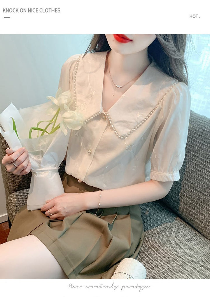 【tops】大人らしい スウィートレースシャツトップス　M17037