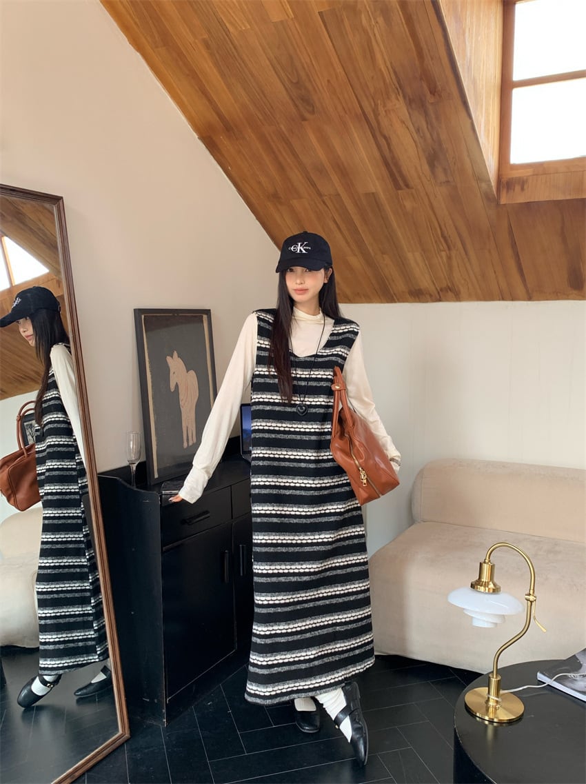 【set】長袖Tシャツ+ベストワンピースセット　M26557